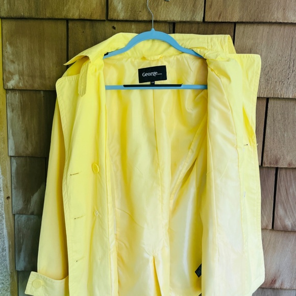 GEORGE Yellow Double-Breasted Trench Coat Belted Cotton Windbreaker Jacket L - Picture 14 of 17
